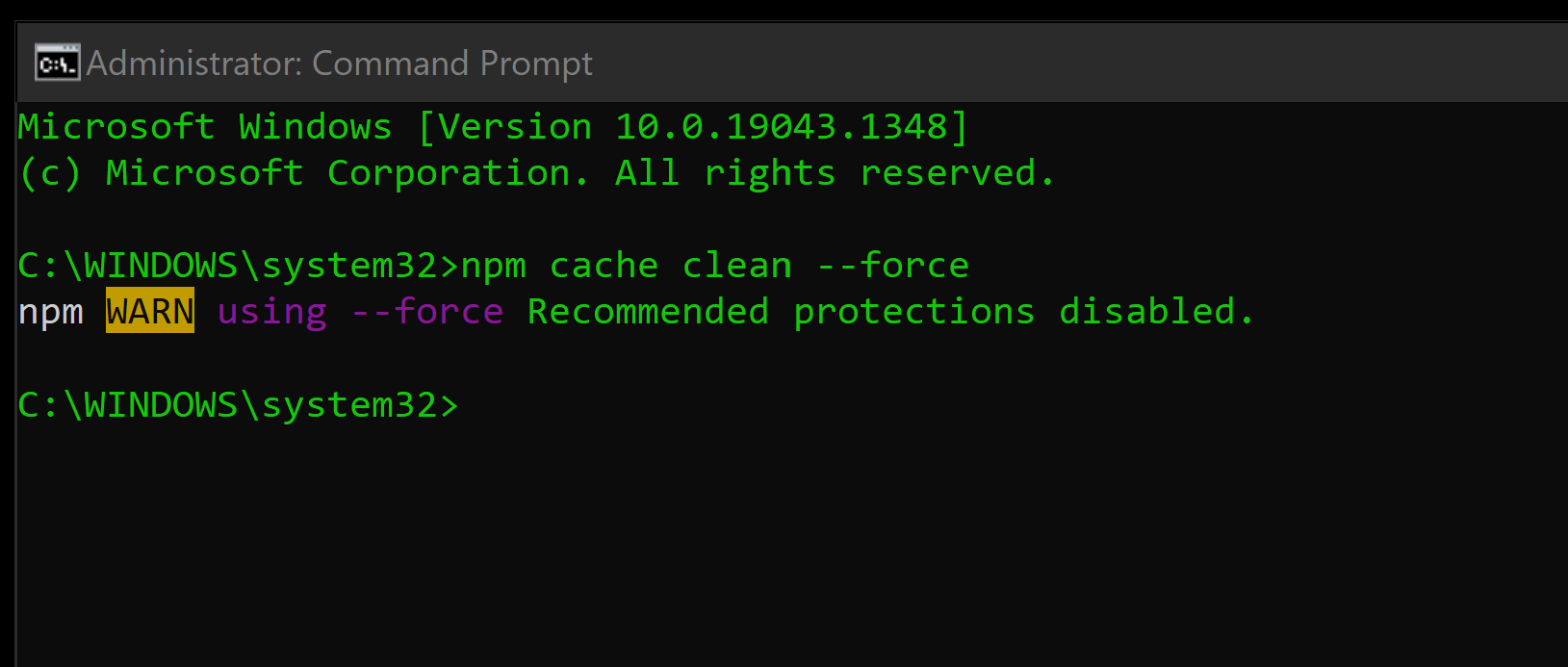 Command to force clean cache
